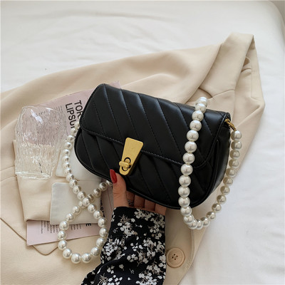 Moderna maza eko ādas soma ar pērļu rokturi