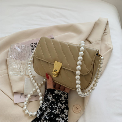 Moderna maza eko ādas soma ar pērļu rokturi