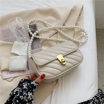 Moderna maza eko ādas soma ar pērļu rokturi