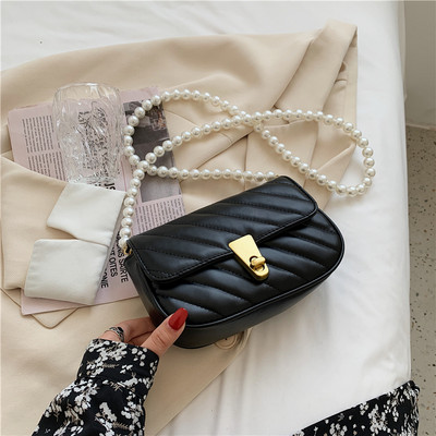 Moderna maza eko ādas soma ar pērļu rokturi