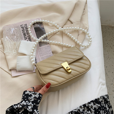 Moderna maza eko ādas soma ar pērļu rokturi