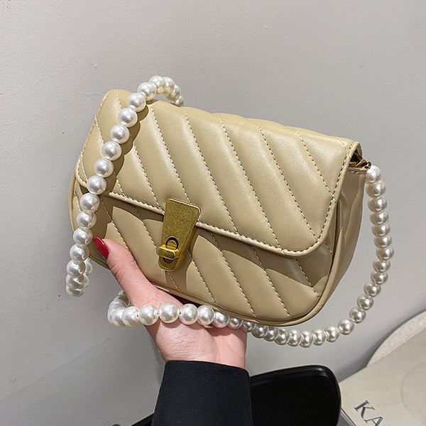 Moderna maza eko ādas soma ar pērļu rokturi