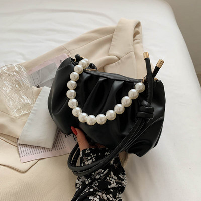 Casual έκο δερμάτινη τσάντα από έκο δέρμα με λαβή από πέρλες