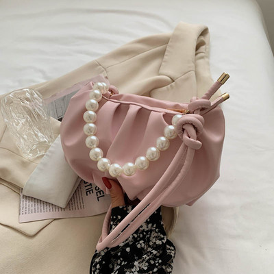 Casual έκο δερμάτινη τσάντα από έκο δέρμα με λαβή από πέρλες