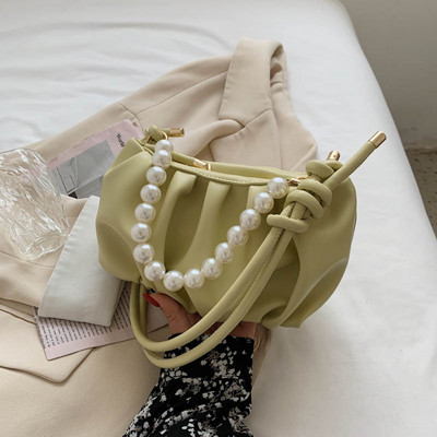 Casual έκο δερμάτινη τσάντα από έκο δέρμα με λαβή από πέρλες