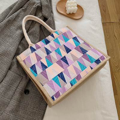 Γυναικεία πολύχρωμη τσάντα με λαβές σε τρία χρώματα