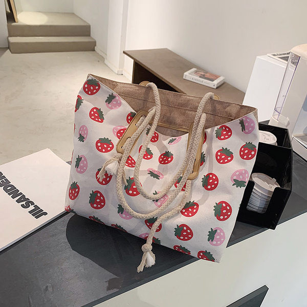 Γυναικεία υφασμάτινη τσάντα με εφαρμογές - με κοντή λαβή