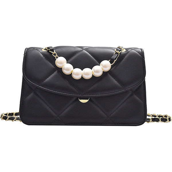 Γυναικεία τσάντα από οικολογικό δέρμα με μακριά λαβή και πέρλες