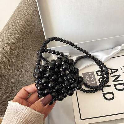 Γυναικεία μίνι τσάντα με πέρλες και μακριά λαβή