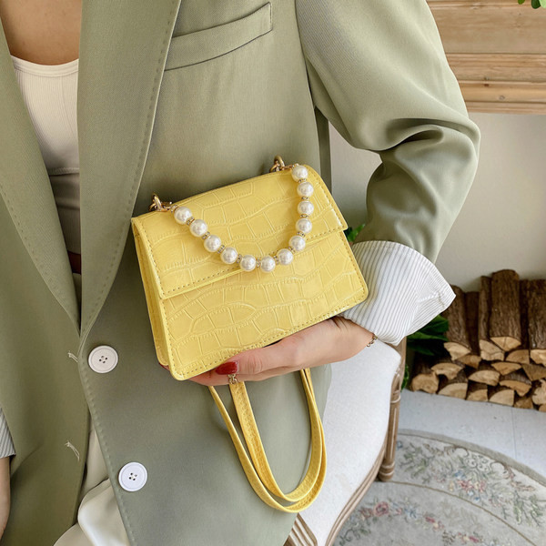 Sieviešu maza kvadrātveida soma ar pērlēm