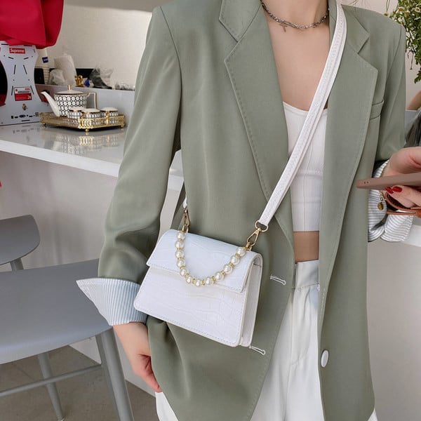 Sieviešu maza kvadrātveida soma ar pērlēm