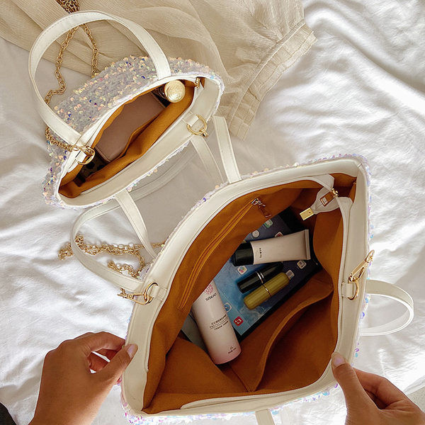 Γυαλιστερή γυναικεία τσάντα με φερμουάρ-δύο μοντέλα