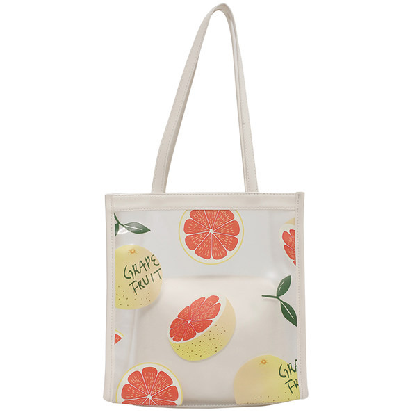 Modernus kasdieninis krepšys su permatoma dalimi ir spalvingomis aplikacijomis