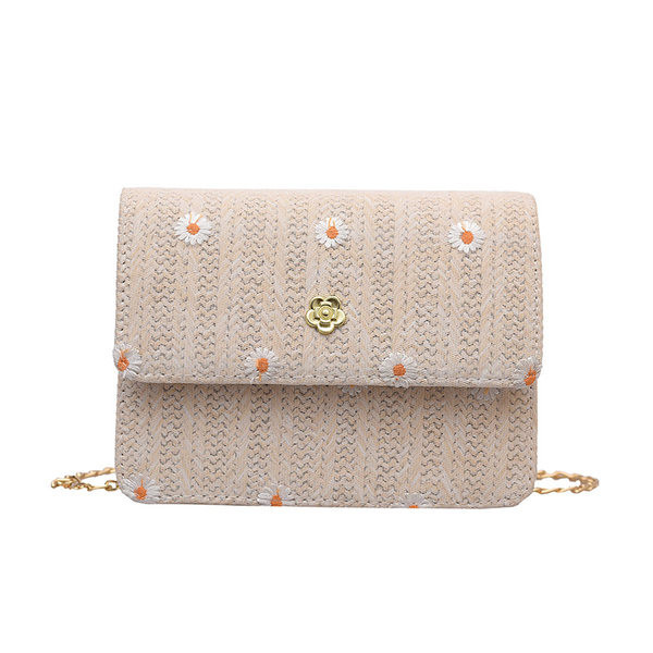 Γυναικεία καλοκαιρινή τσάντα με κεντημένα λουλούδια και μεταλλική στερέωση