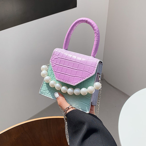 Geanta mini dama cu perle - maner scurt si lung