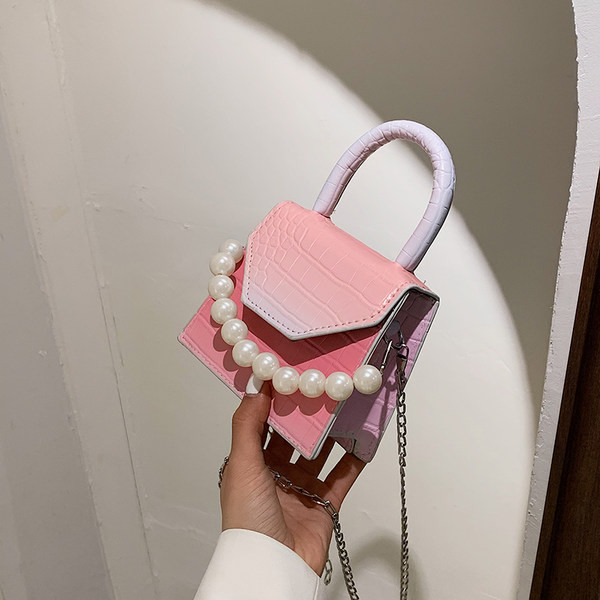 Geanta mini dama cu perle - maner scurt si lung