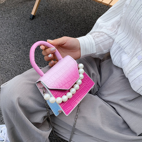 Geanta mini dama cu perle - maner scurt si lung