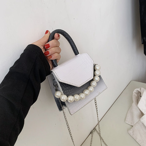 Geanta mini dama cu perle - maner scurt si lung