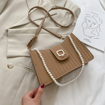 Νέο μοντέλο κομψή γυναικεία τσάντα από οικολογικό δέρμα με πέρλες