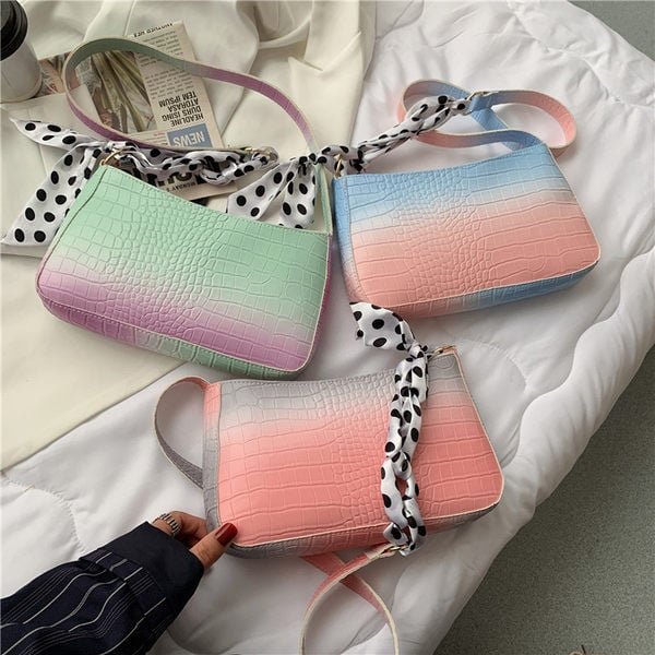 Moteriška vaivorykštės spalvos eko odos krepšys