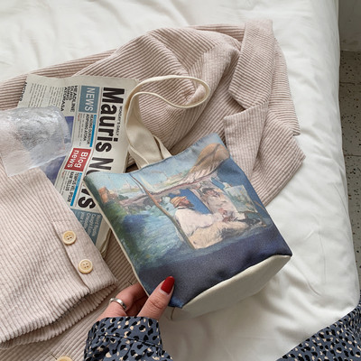 Γυναικεία υφασμάτινη τσάντα casual με απλικέ χρώμα