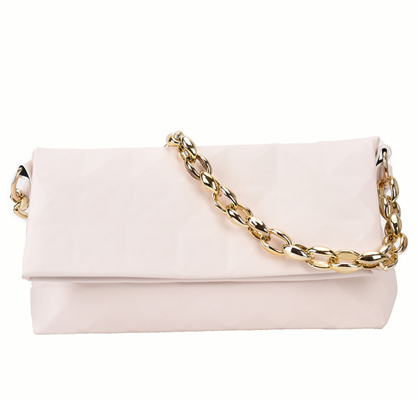 Geanta de dama dreptunghiulara din piele ecologica cu maner din metal si piele