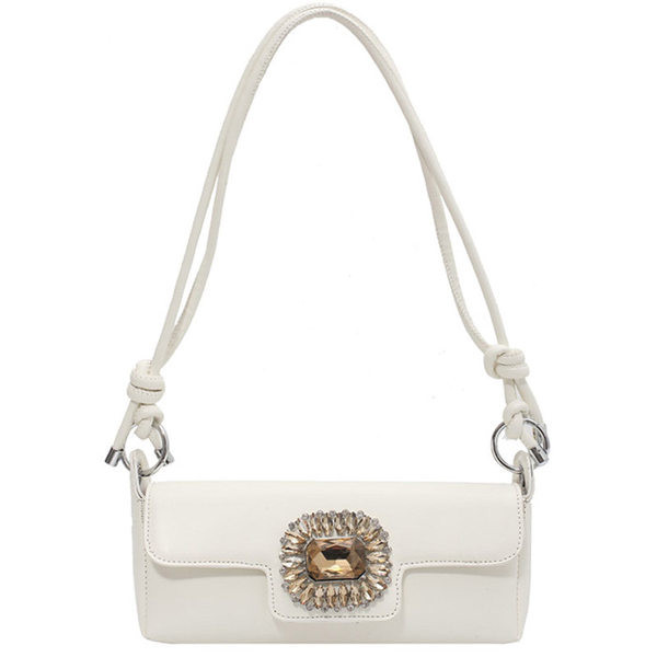 Maza taisnstūra soma, kas dekorēta ar akmeņiem un garu rokturi