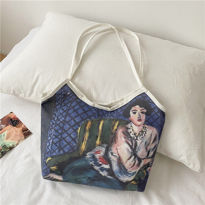 Sieviešu auduma soma ar īsiem rokturiem