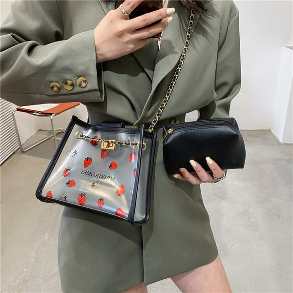 Γυναικεία διαφανής τσάντα με μεταλλική αγκράφα