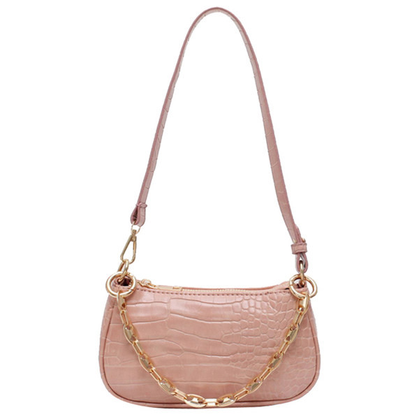 Γυναικεία καθημερινή τσάντα με μεταλλική αλυσίδα και ανάγλυφο δέρμα