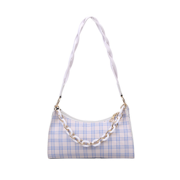 Γυναικεία τσάντα καρό με φερμουάρ και δύο λαβές