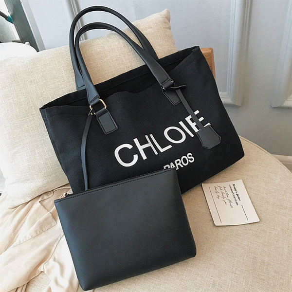 Μεγάλη υφασμάτινη τσάντα με λαβές από έκο δέρμα