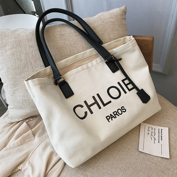 Μεγάλη υφασμάτινη τσάντα με λαβές από έκο δέρμα