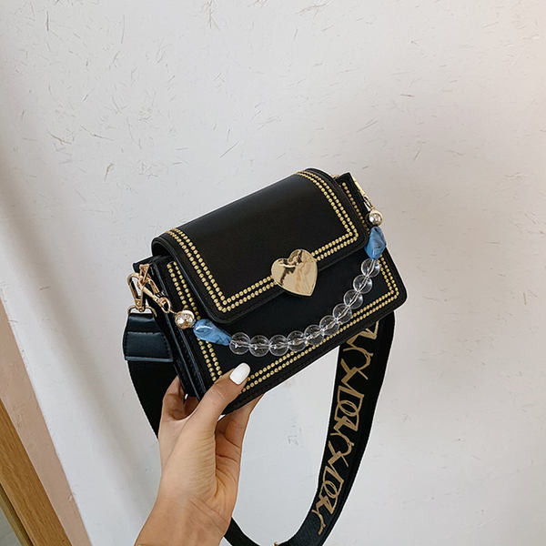 Μικρή μοντέρνα τσάντα eco suede με υφασμάτινη και πέρλες  λαβή