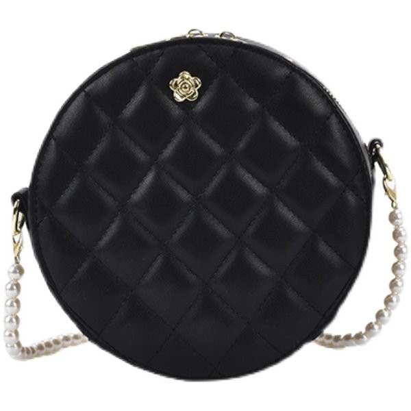 Γυναικεία έκο δερμάτινη τσάντα σε στρογγυλό σχήμα και  αλυσίδα από πέρλες