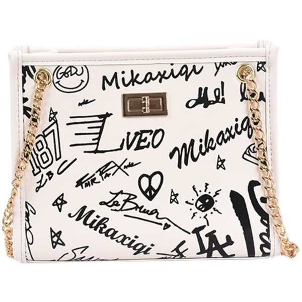 Sieviešu moderna soma ar uzrakstiem melnbaltā krāsā