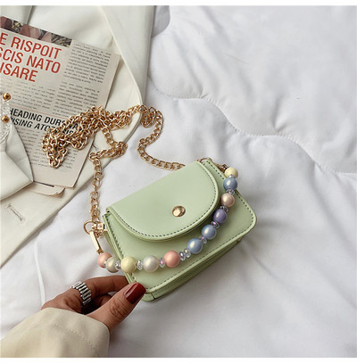 Γυναικεία τσάντα ώμου με πέρλες και μεταλλική μακριά αλυσίδα