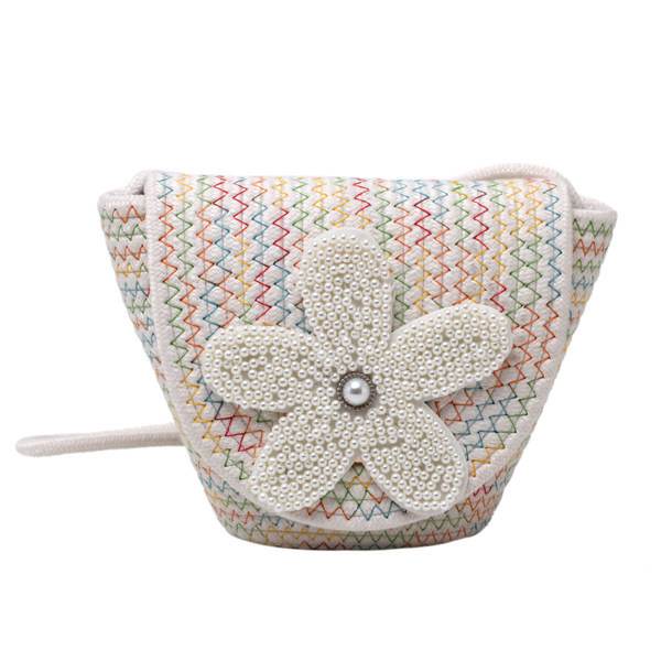 Γυναικεία ψάθιη τσάντα με διακόσμηση από πέρλες