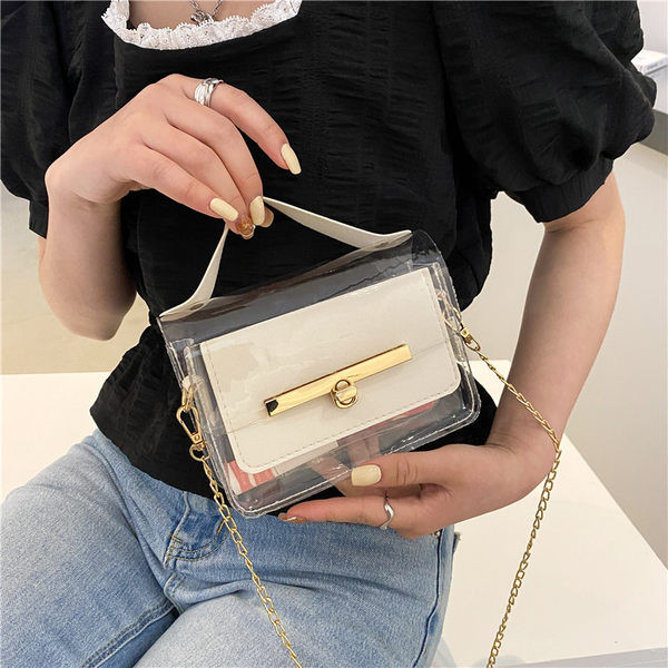 Διαφανής γυναικεία τσάντα με μεταλλική στερέωση
