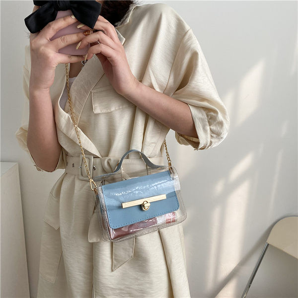 Διαφανής γυναικεία τσάντα με μεταλλική στερέωση