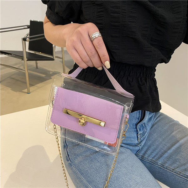 Διαφανής γυναικεία τσάντα με μεταλλική στερέωση