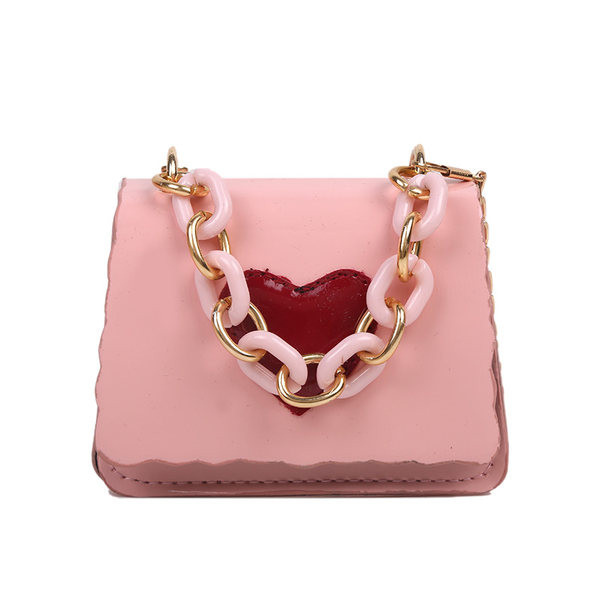 Geanta de dama din piele cu maner metalic si decor inima