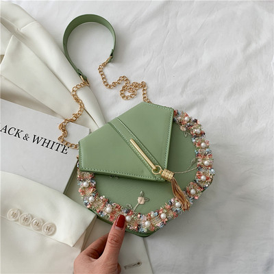 Γυναικεία έκο δερμάτινη τσάντα με διακόσμηση από πέρλες