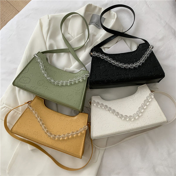 Γυναικεία έκο δερμάτινη τσάντα ώμου με χάντρες