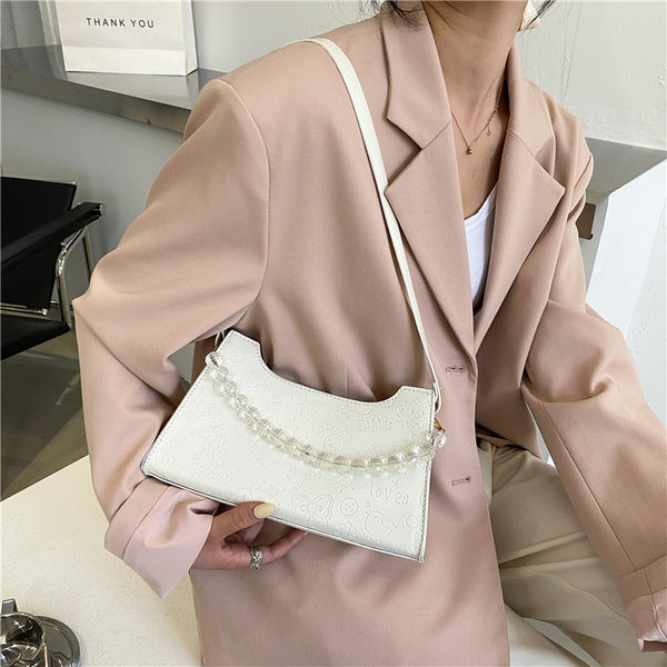 Γυναικεία έκο δερμάτινη τσάντα ώμου με χάντρες