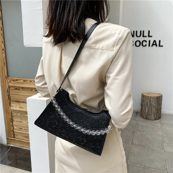 Γυναικεία έκο δερμάτινη τσάντα ώμου με χάντρες