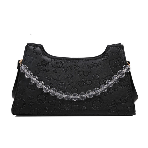 Γυναικεία έκο δερμάτινη τσάντα ώμου με χάντρες