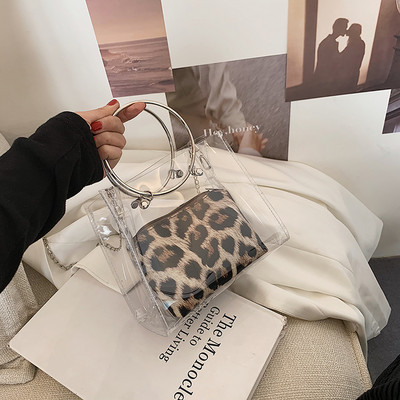 Sieviešu caurspīdīga soma ar garu un īsu rokturi