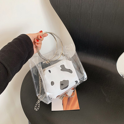 Sieviešu caurspīdīga soma ar garu un īsu rokturi