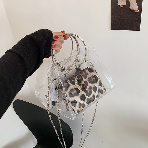 Sieviešu caurspīdīga soma ar garu un īsu rokturi